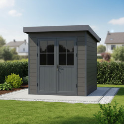 Abri toit plat en composite couleur anthracite 4,41m² porte alu Woodlife Garden