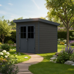 Abri toit plat en composite couleur anthracite 4,41m² porte alu Woodlife Garden