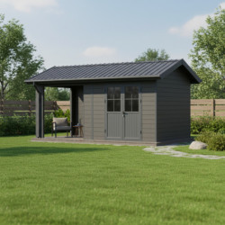 Abri premium bois composite avec terrasse gris foncé Woodlife Garden