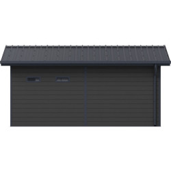 Abri premium bois composite avec terrasse gris foncé Woodlife Garden