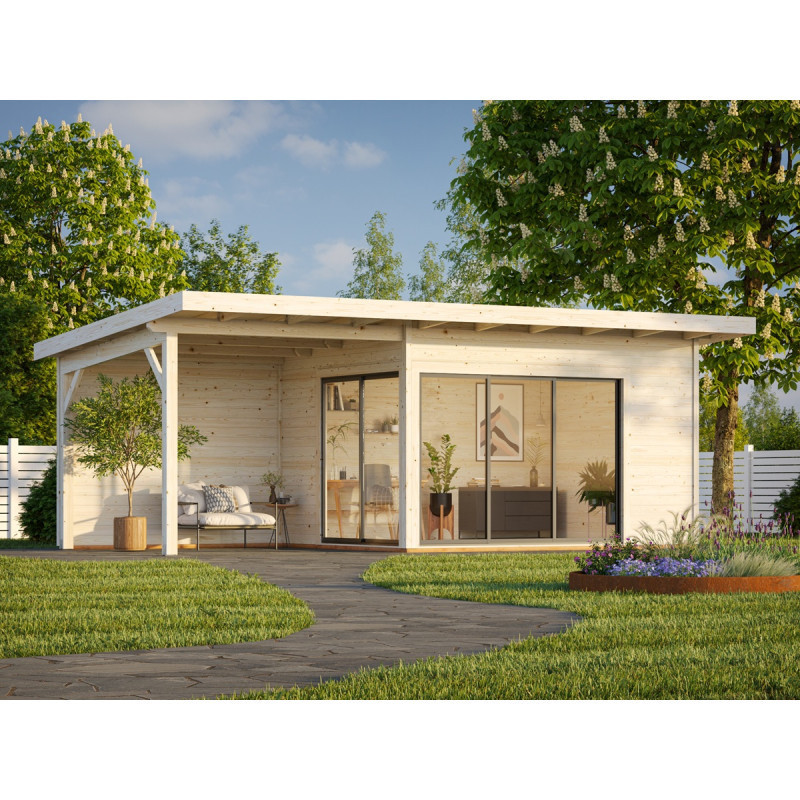 Bureau de jardin Andrea 11,7m² - en bois brut - terrasse 9,09m² - Palmako