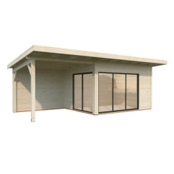 Bureau de jardin Andrea 11,7m² - en bois brut - terrasse 9,09m² - Palmako