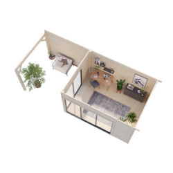 Bureau de jardin Andrea 11,7m² - en bois brut - terrasse 9,09m² - Palmako