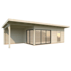 Bureau de jardin Andrea 17,85m² - bois brut - terrasse 9,09m² - Palmako