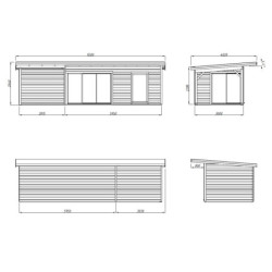 Bureau de jardin Andrea 17,85m² - bois brut - terrasse 9,09m² - Palmako