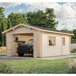 Garage en bois Roger 19,8m² - madriers 44mm - porte en bois- Palmako