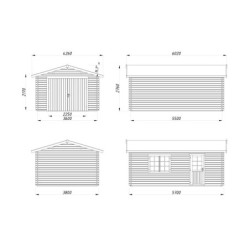 Garage en bois Roger 19,8m² - madriers 44mm - porte en bois- Palmako