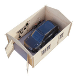 Garage en bois Roger 19,8m² - madriers 44mm - porte en bois- Palmako