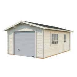 Garage en bois Roger 19,8m² - madriers 44mm - porte sectionnelle - Palmako