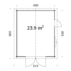 Garage en bois Roger 24,8m² - madriers 44mm - porte en bois- Palmako