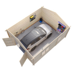 Garage en bois Roger 24,8m² - madriers 44mm - porte en bois- Palmako