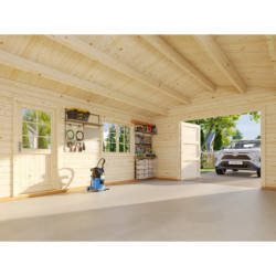 Garage en bois Roger 24,8m² - madriers 44mm - porte en bois- Palmako