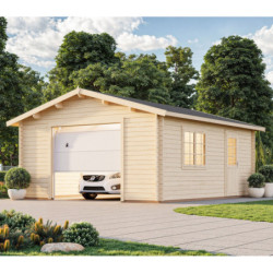 Garage en bois Roger 24,8m² - madriers 44mm - porte sectionnelle - Palmako