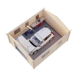 Garage en bois Roger 24,8m² - madriers 44mm - porte sectionnelle - Palmako