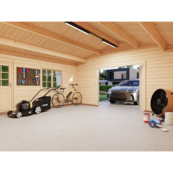 Garage en bois Roger 29,16m² - madriers 70mm - porte en bois- Palmako