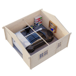 Garage en bois Roger 29,16m² - madriers 70mm - porte sectionnelle - Palmako