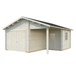 Garage Roger 28,05m² avec terrasse - madriers 44mm - porte en bois