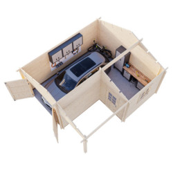 Garage Roger 28,05m² avec terrasse - madriers 44mm - porte en bois