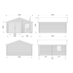 Garage Roger 28,05m² avec terrasse - madriers 44mm - porte en bois
