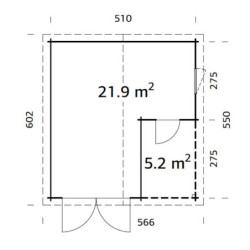 Garage Roger 28,05m² avec terrasse - madriers 44mm - porte en bois