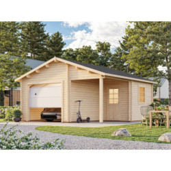 Garage Roger 28,05m² avec terrasse - madriers 44mm - porte sectionnelle