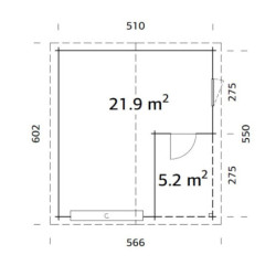 Garage Roger 28,05m² avec terrasse - madriers 44mm - porte sectionnelle