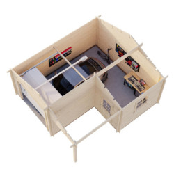 Garage Roger 28,05m² avec terrasse - madriers 44mm - porte sectionnelle