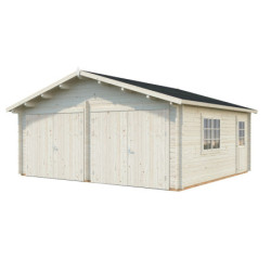 Garage double Roger 29,3m² - madriers 44mm - porte en bois- Palmako
