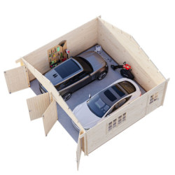 Garage double Roger 29,3m² - madriers 44mm - porte en bois- Palmako