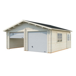 Garage double Roger 29,3m² - madriers 44mm - porte sectionnelle - Palmako