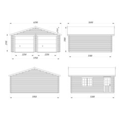 Garage double Roger 29,3m² - madriers 44mm - porte sectionnelle - Palmako