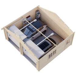 Garage double Roger 29,3m² - madriers 44mm - porte sectionnelle - Palmako