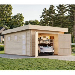 Garage en bois Rasmus 19,8m² - madriers 44mm - porte en bois- Palmako