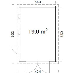 Garage en bois Rasmus 19,8m² - madriers 44mm - porte en bois- Palmako