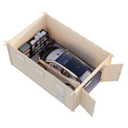 Garage en bois Rasmus 19,8m² - madriers 44mm - porte en bois- Palmako