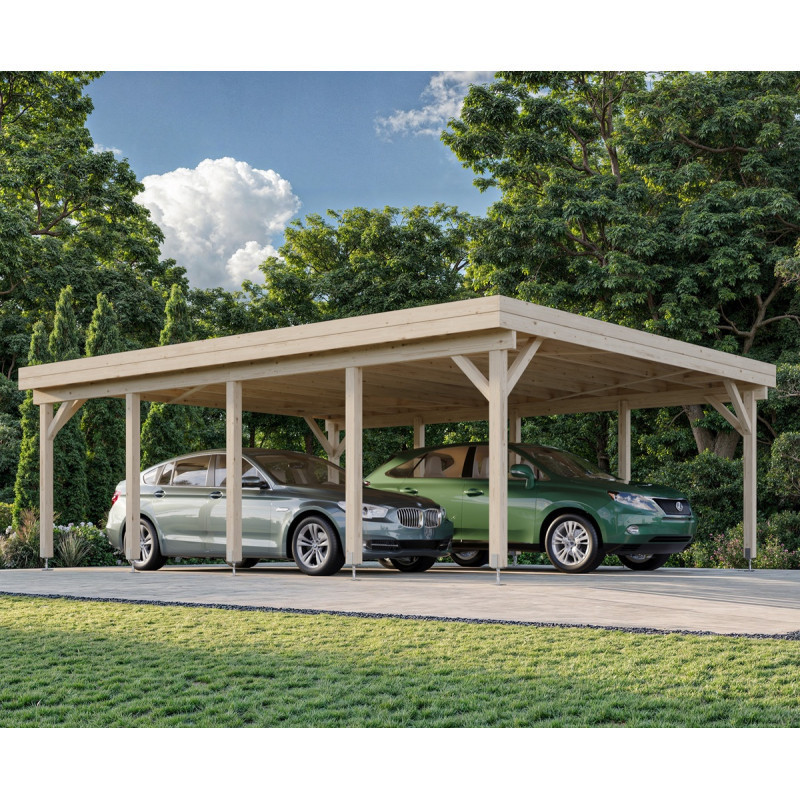 Carport double en bois Karl 40,6m² - poteaux lamellé-collés - Palmako