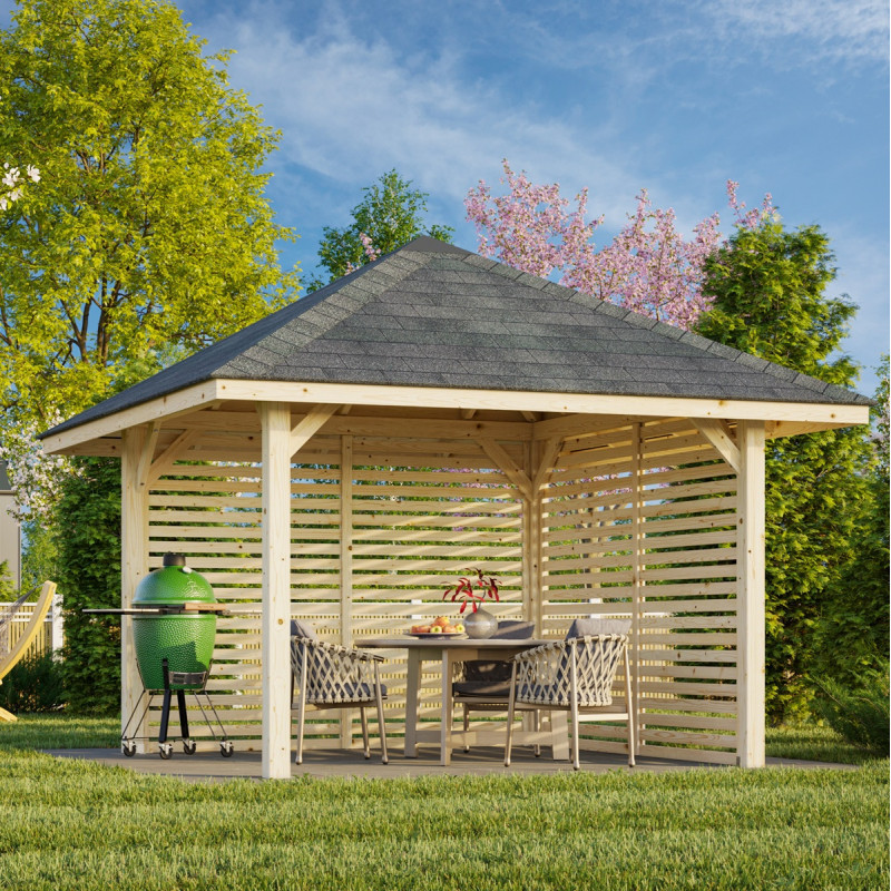 Kiosque de jardin Bianca 9m² - en bois brut - madriers 28mm - Palmako