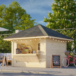 Stand de vente Bianca 9m² - en bois brut - madriers 28mm - Palmako