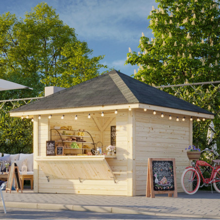 Stand de vente Bianca 9m² - en bois brut - madriers 28mm - Palmako