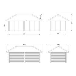 Pavillon de jardin Bianca 17,64m² - en bois brut - madriers 28mm - Palmako