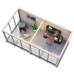 Pavillon de jardin Bianca 17,64m² - en bois brut - madriers 28mm - Palmako