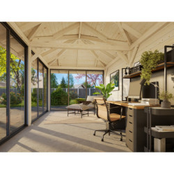 Pavillon de jardin Bianca 17,64m² - en bois brut - madriers 28mm - Palmako