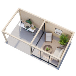 Pavillon de jardin Bianca 17,64m² - avec terrasse - madriers 28mm - Palmako