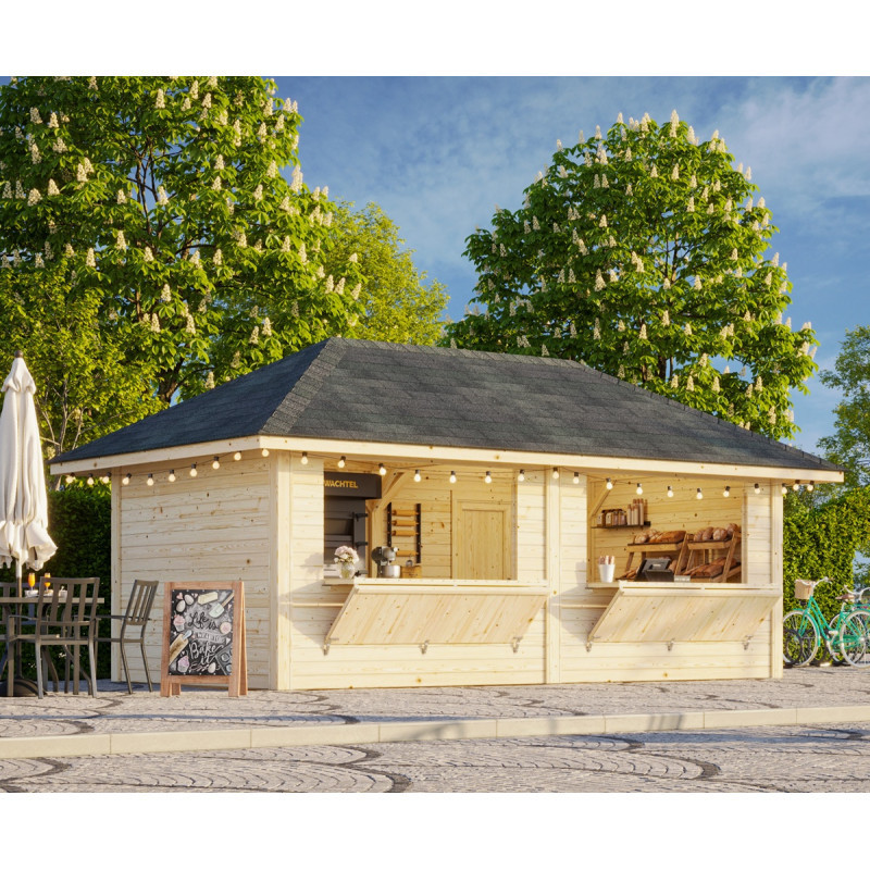 Stand de vente Bianca 17,64m² - en bois brut - madriers 28mm - Palmako