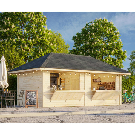 Stand de vente Bianca 17,64m² - en bois brut - madriers 28mm - Palmako