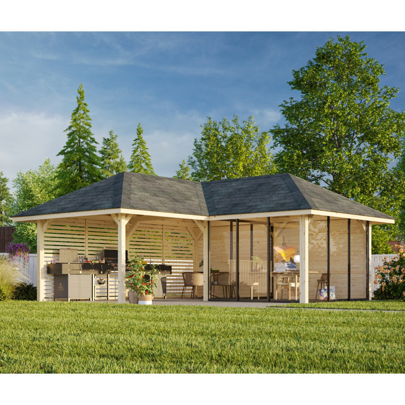 Pavillon Bianca 34,6m² - parois à ventelles - madriers 28mm - Palmako