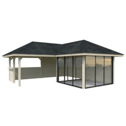 Pavillon Bianca 34,6m² - terrasse et comptoir - madriers 28mm - Palmako