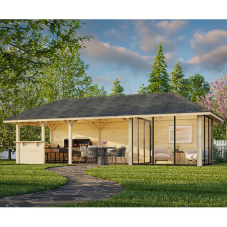 Bianca 34,6m² - terrasse 17,64m² et comptoir - madriers 28mm - Palmako