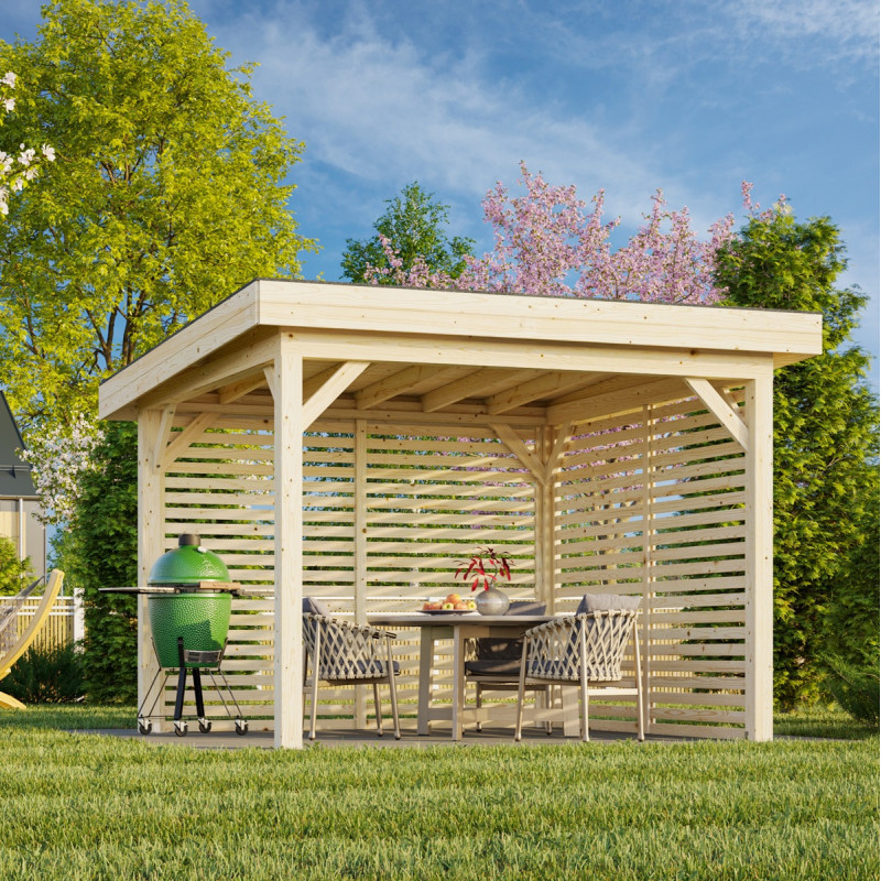 Kiosque de jardin Lenna 9m² - en bois brut - madriers 28mm - Palmako