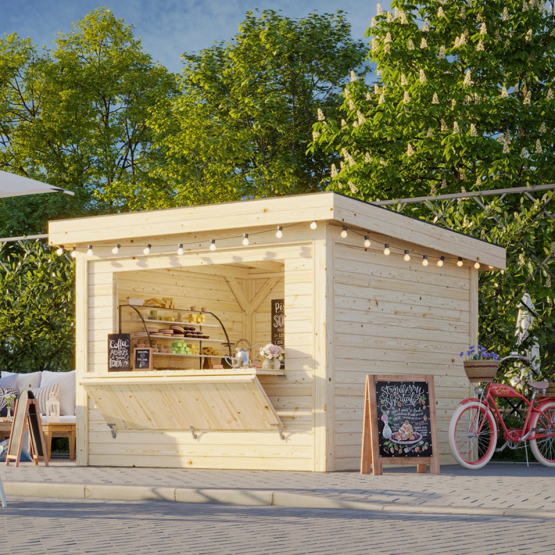 Stand de vente Lenna 9m² - en bois brut - madriers 28mm - Palmako